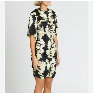 Ganni Black and Yellow Midi Dress